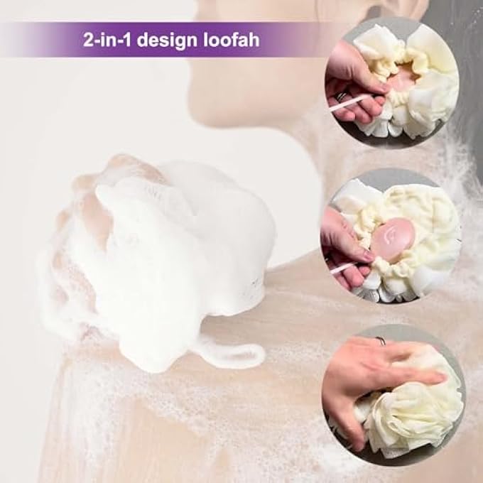 HOMION إسفنجة صابون الاستحمام HOMION Loofah Combo 2-in-1 - "بوف شبك مقشر مع جيب صابون رباط يحمل صابون اللوح - كرة استحمام شبكية لغسول الجسم وبشرة ناعمة - Image 3